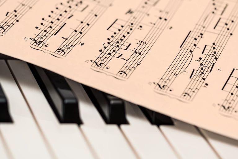 Music sheet and piano keys